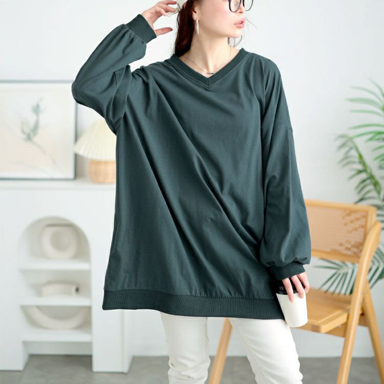 大きいサイズ レディース Vネックドルマンチュニック　bai-0177