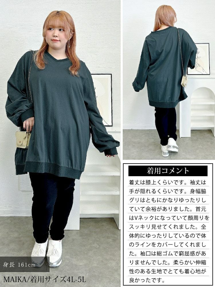 大きいサイズ レディース Vネックドルマンチュニック bai-0177