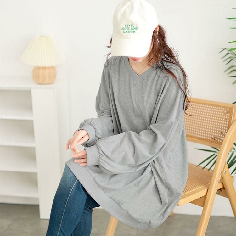 大きいサイズ レディース Vネックドルマンチュニック　bai-0177 杢グレー