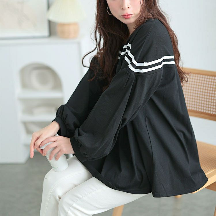 大きいサイズ レディース 配色ラインフレアプルオーバー　bai-0176