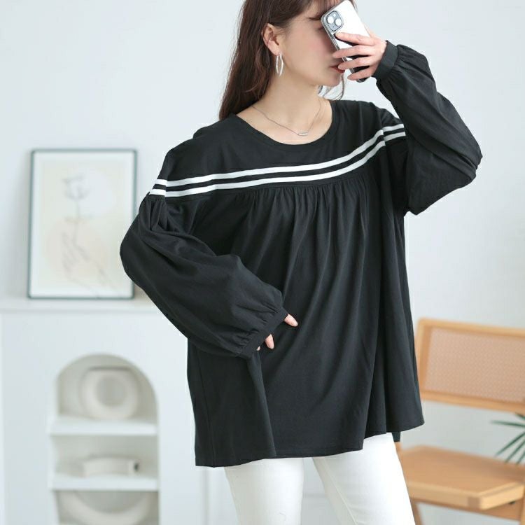 大きいサイズ レディース 配色ラインフレアプルオーバー　bai-0176