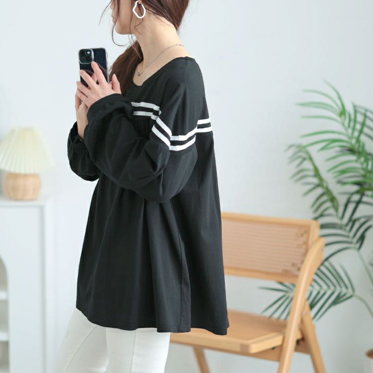 大きいサイズ レディース 配色ラインフレアプルオーバー　bai-0176