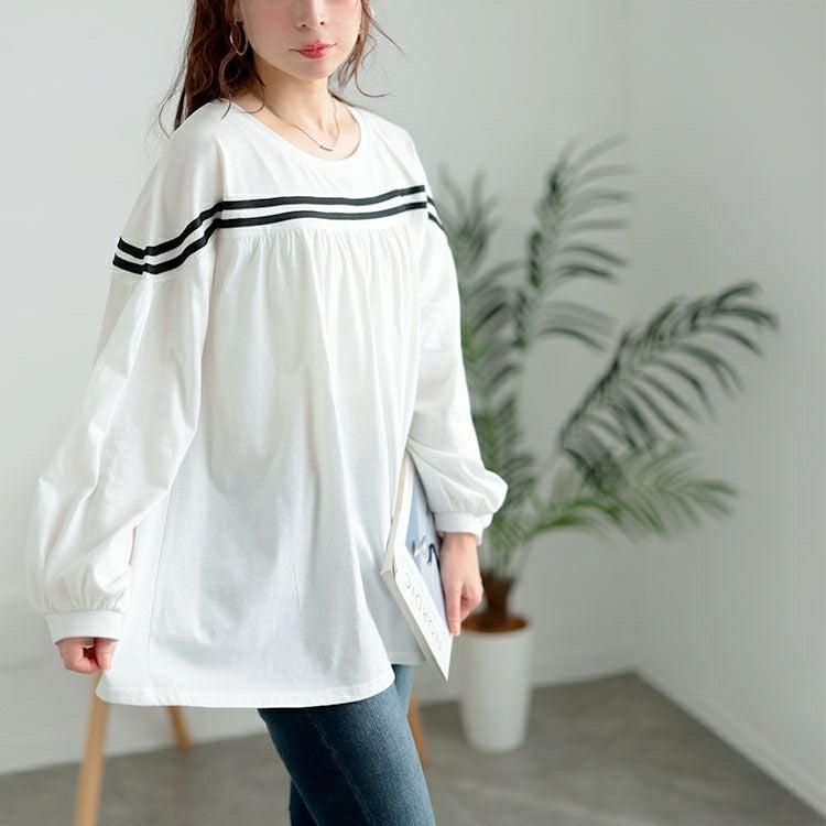 大きいサイズ レディース 配色ラインフレアプルオーバー　bai-0176