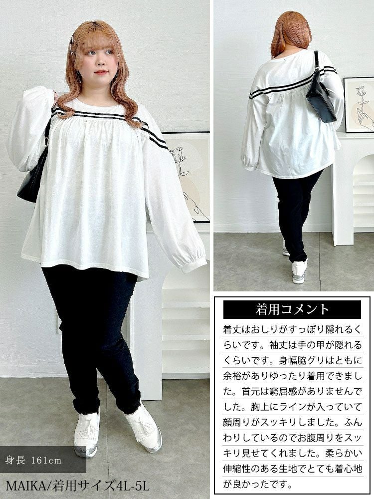 大きいサイズ レディース 配色ラインフレアプルオーバー　bai-0176