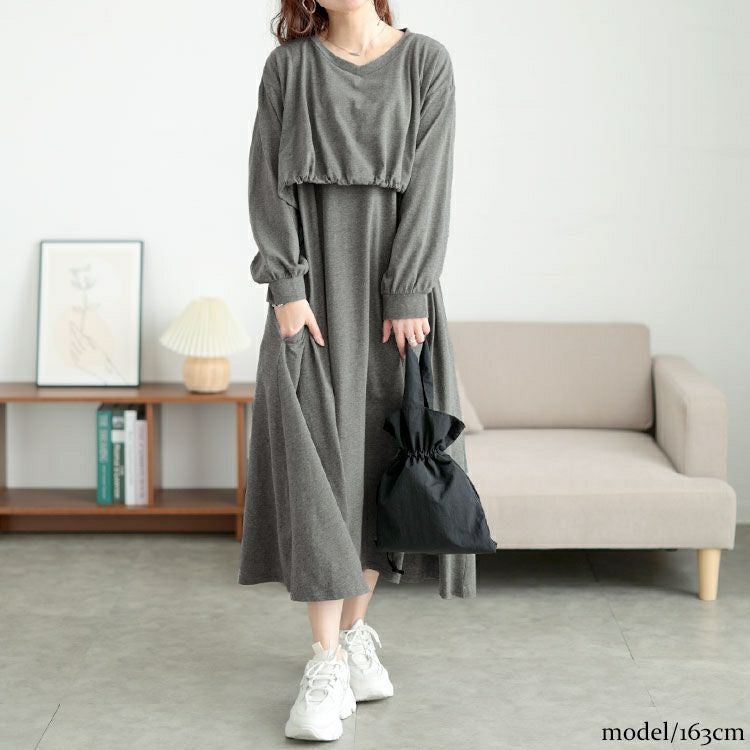 大きいサイズ レディース ドロストレイヤードワンピース　bai-0174