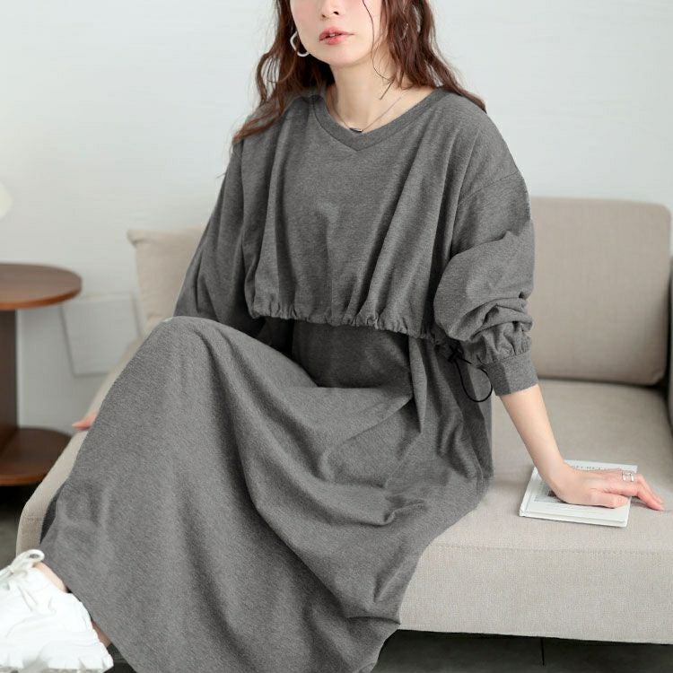 大きいサイズ レディース ドロストレイヤードワンピース　bai-0174