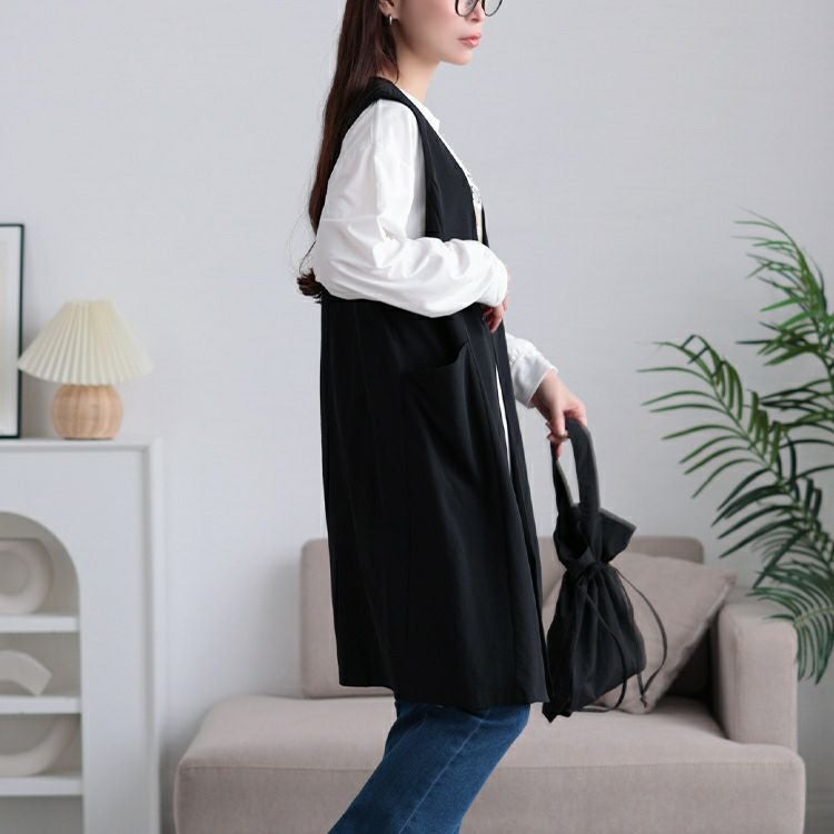 大きいサイズ レディース バックスリットノーカラーロングジレ　maru-30120