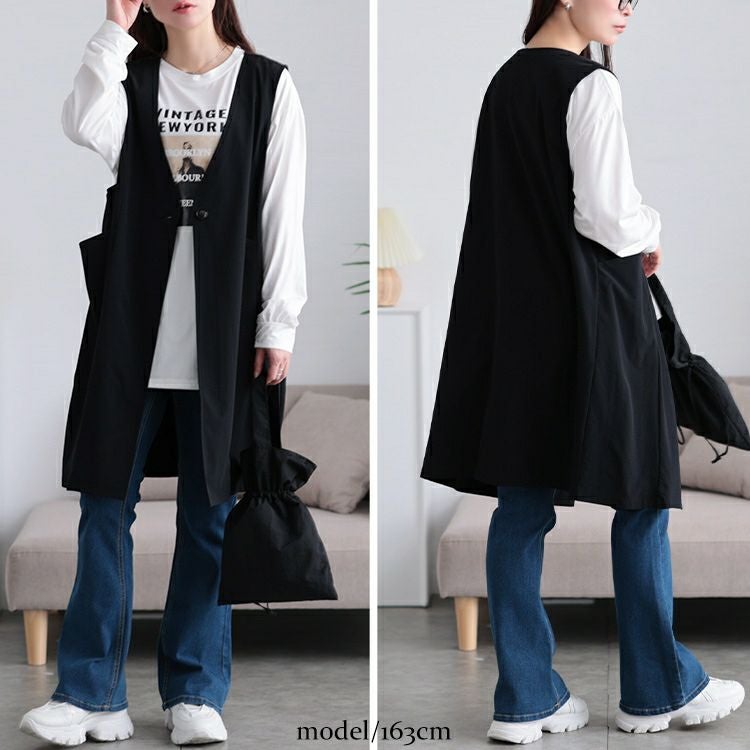 大きいサイズ レディース バックスリットノーカラーロングジレ　maru-30120