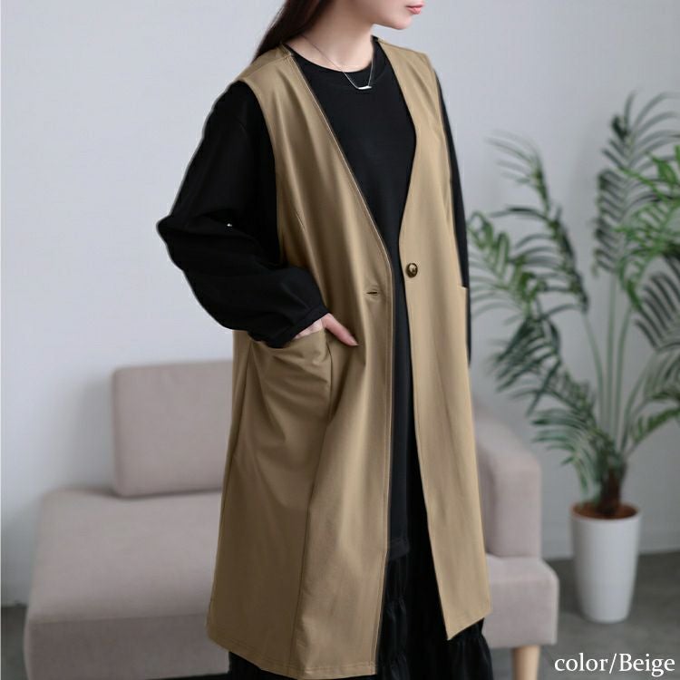 大きいサイズ レディース バックスリットノーカラーロングジレ　maru-30120