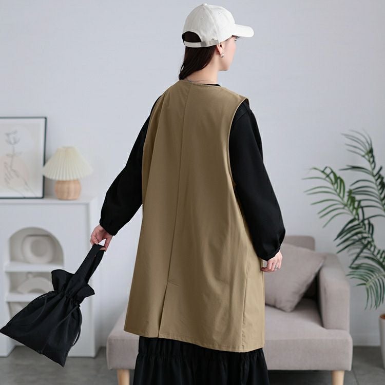 大きいサイズ レディース バックスリットノーカラーロングジレ　maru-30120