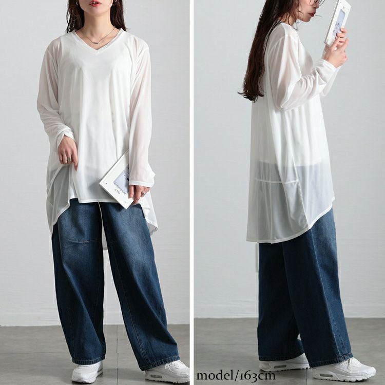 大きいサイズ レディース ストレッチカットシフォンコクーンチュニック　maru-30119 【メール便可】