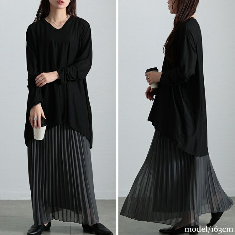 大きいサイズ レディース ストレッチカットシフォンコクーンチュニック　maru-30119 【メール便可】