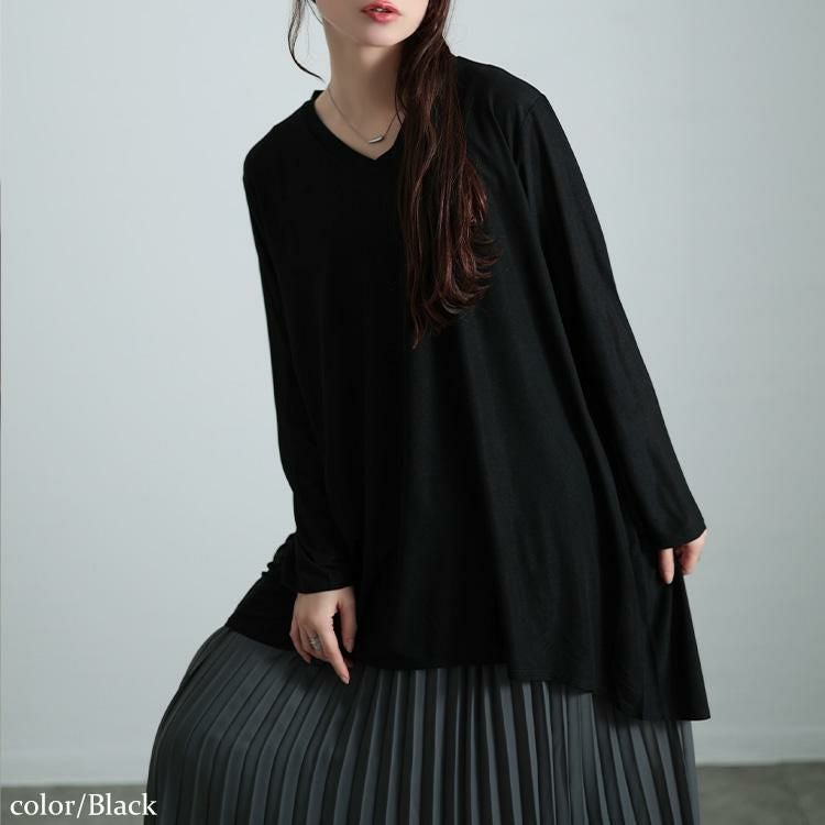 大きいサイズ レディース ストレッチカットシフォンコクーンチュニック　maru-30119 【メール便可】 ブラック