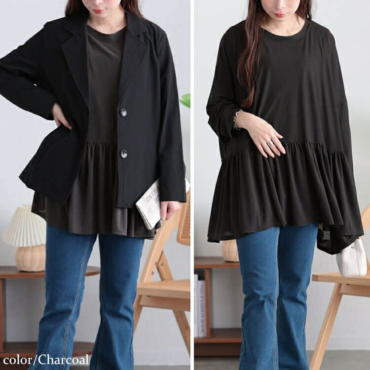 大きいサイズ レディース ストレッチカットシフォンペプラムチュニック　maru-30118 【メール便可】