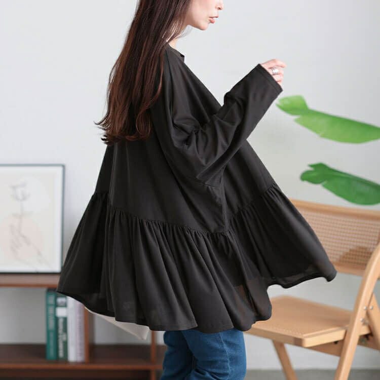 大きいサイズ レディース ストレッチカットシフォンペプラムチュニック　maru-30118 【メール便可】