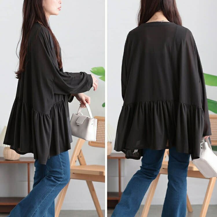 大きいサイズ レディース ストレッチカットシフォンペプラムチュニック　maru-30118 【メール便可】