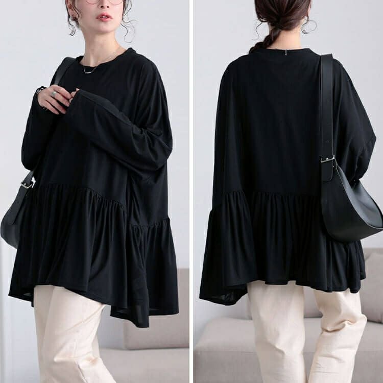 大きいサイズ レディース ストレッチカットシフォンペプラムチュニック　maru-30118 【メール便可】