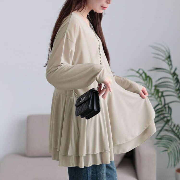 大きいサイズ レディース ストレッチカットシフォンペプラムチュニック　maru-30117 【メール便可】