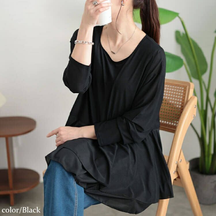 大きいサイズ レディース ストレッチカットシフォンペプラムチュニック　maru-30117 【メール便可】