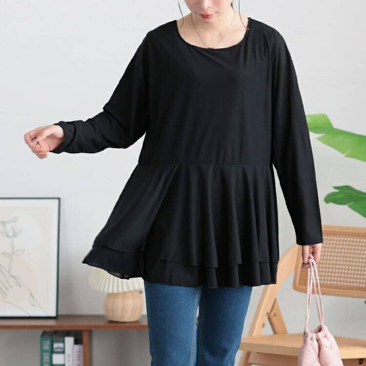 大きいサイズ レディース ストレッチカットシフォンペプラムチュニック　maru-30117 【メール便可】