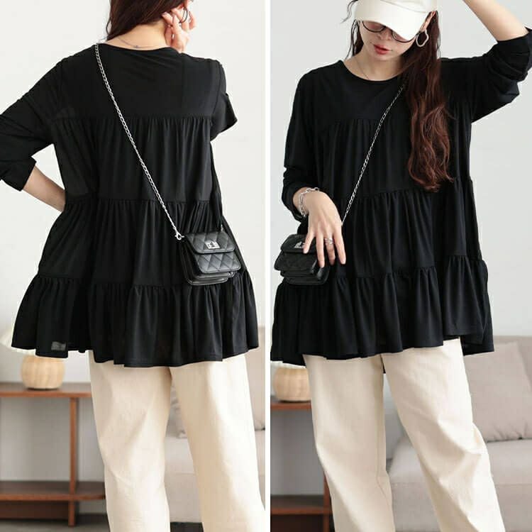 大きいサイズ レディース ストレッチカットシフォンティアードチュニック　maru-30116 【メール便可】