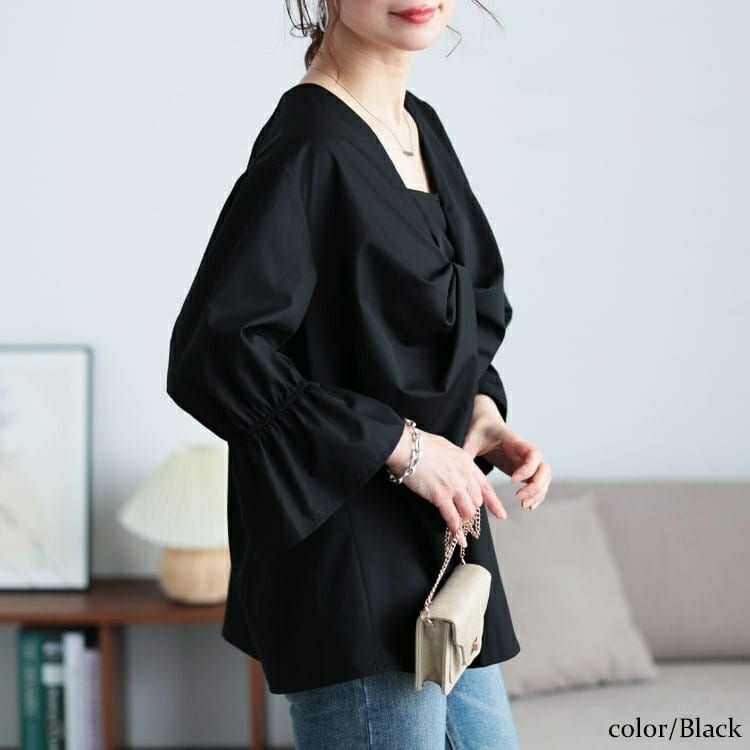 大きいサイズ レディース バックタックツイストブラウス　sw-0735 【メール便可】