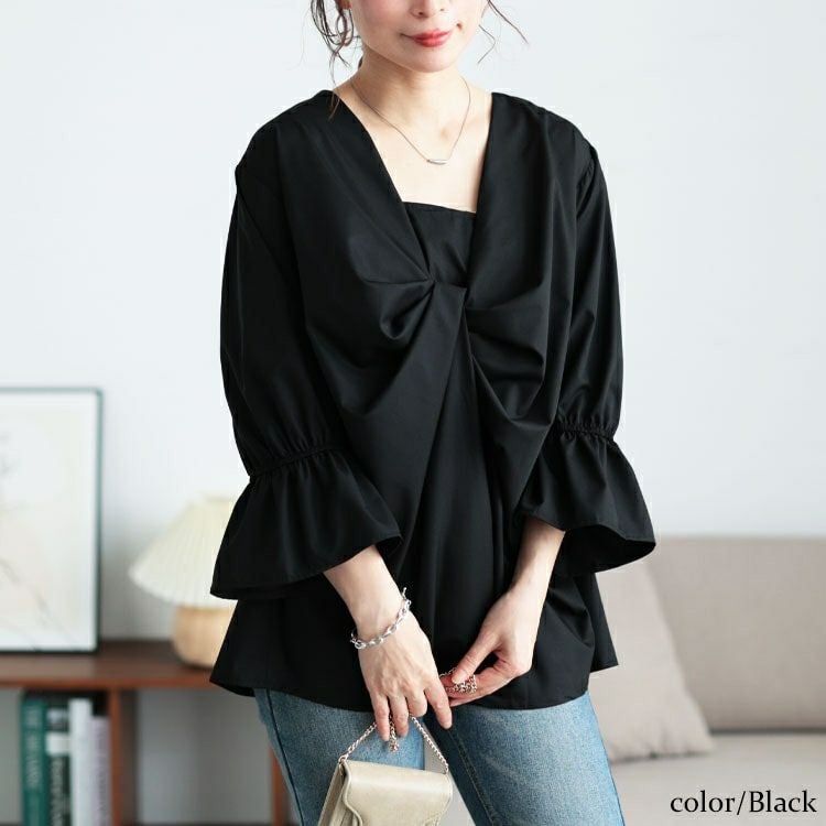 大きいサイズ レディース バックタックツイストブラウス　sw-0735 【メール便可】