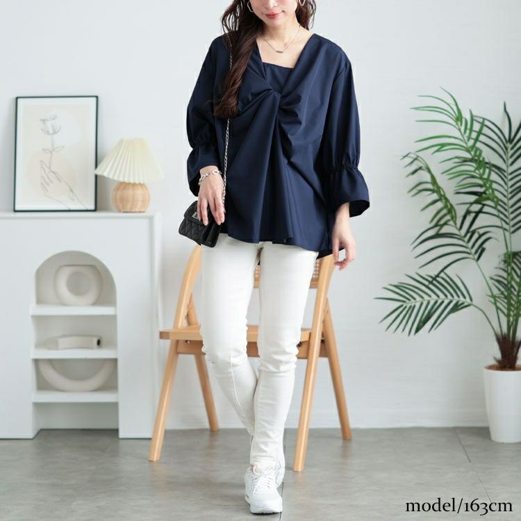 大きいサイズ レディース バックタックツイストブラウス　sw-0735 【メール便可】