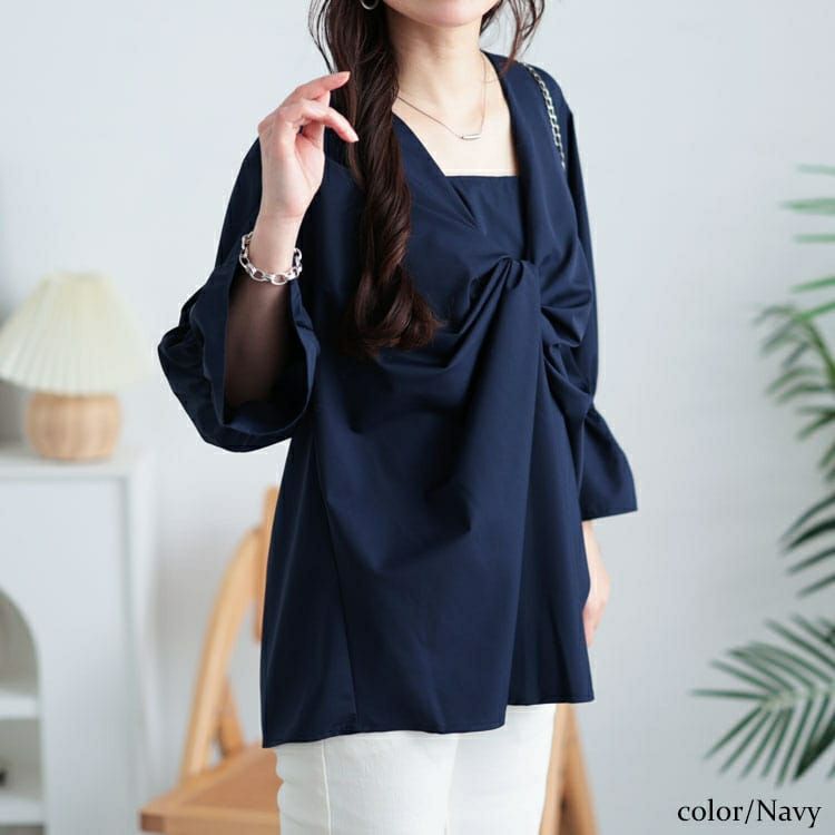 大きいサイズ レディース バックタックツイストブラウス　sw-0735 【メール便可】