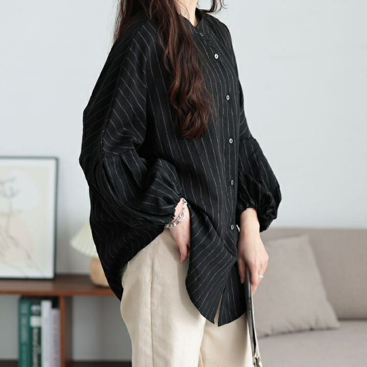 大きいサイズ レディース ピンストライプバルーンスリーブブラウス　sw-0704 【メール便可】