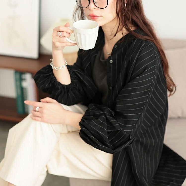 大きいサイズ レディース ピンストライプバルーンスリーブブラウス　sw-0704 【メール便可】