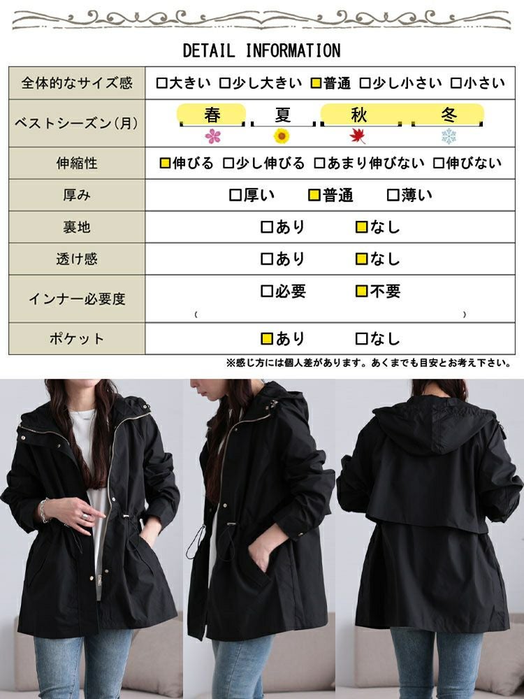 大きいサイズ レディース 撥水ウエストドロストマウンテンパーカー