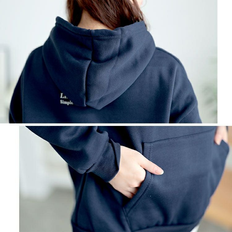 大きいサイズ レディース 裏起毛英字ロゴスウェットパーカー　goldy-1631