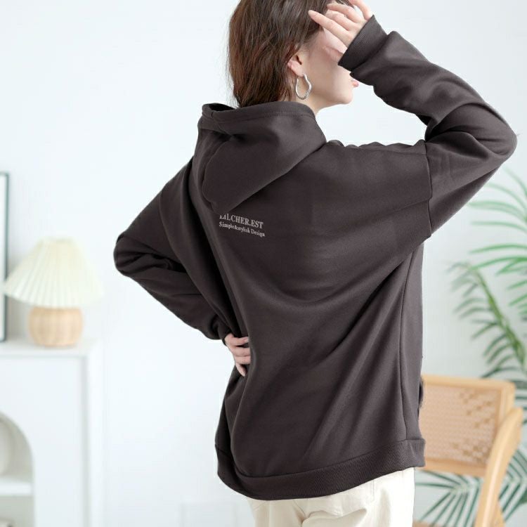 大きいサイズ レディース 裏起毛英字ロゴスウェットパーカー　goldy-1631