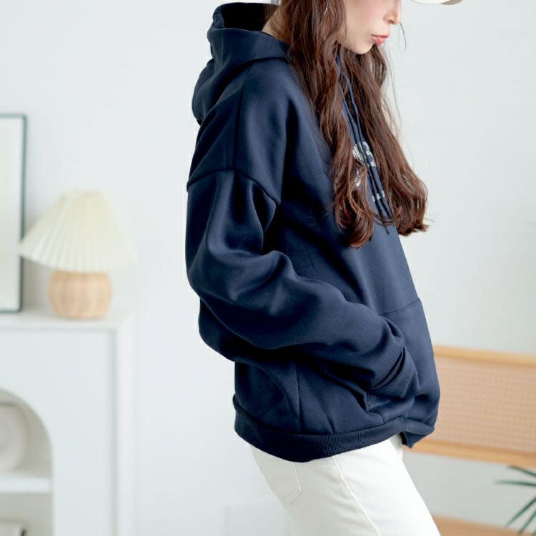 大きいサイズ レディース 裏起毛英字ロゴスウェットパーカー　goldy-1631