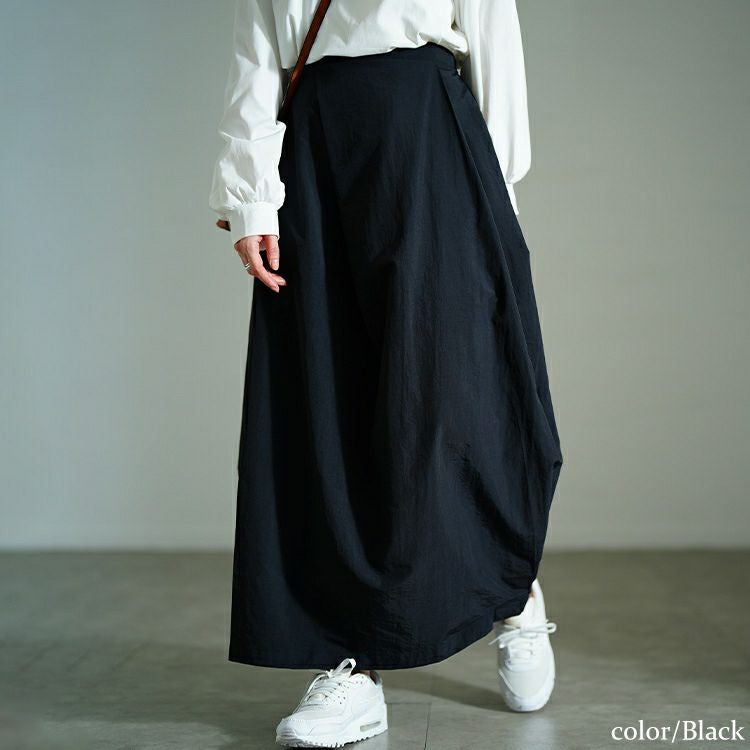 大きいサイズ レディース タックナイロンコクーンスカート　nw-25001 【メール便可】