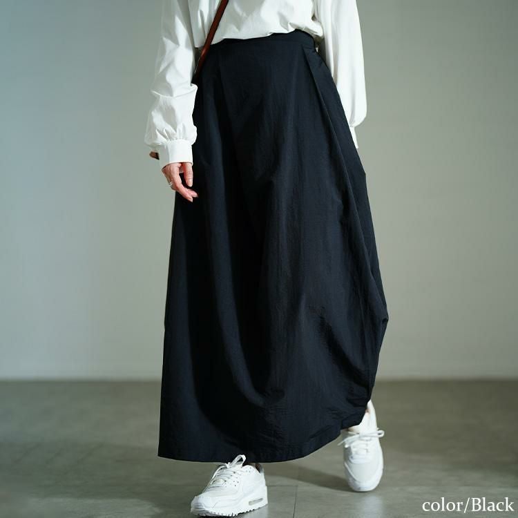 大きいサイズ レディース タックナイロンコクーンスカート　nw-25001 【メール便可】 ブラック