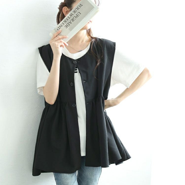 大きいサイズ レディース ジョーゼットペプラムベスト　bai-0178