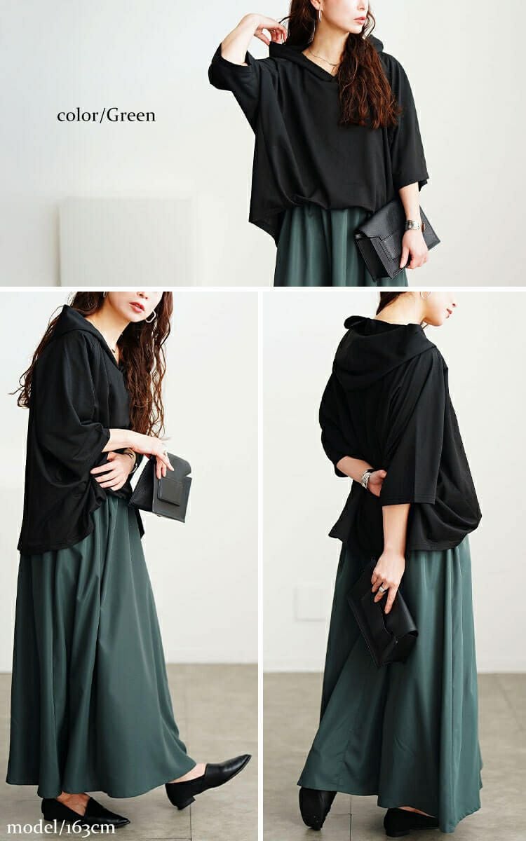 大きいサイズ レディース フード付きドルマンドッキングワンピース　nw-25016