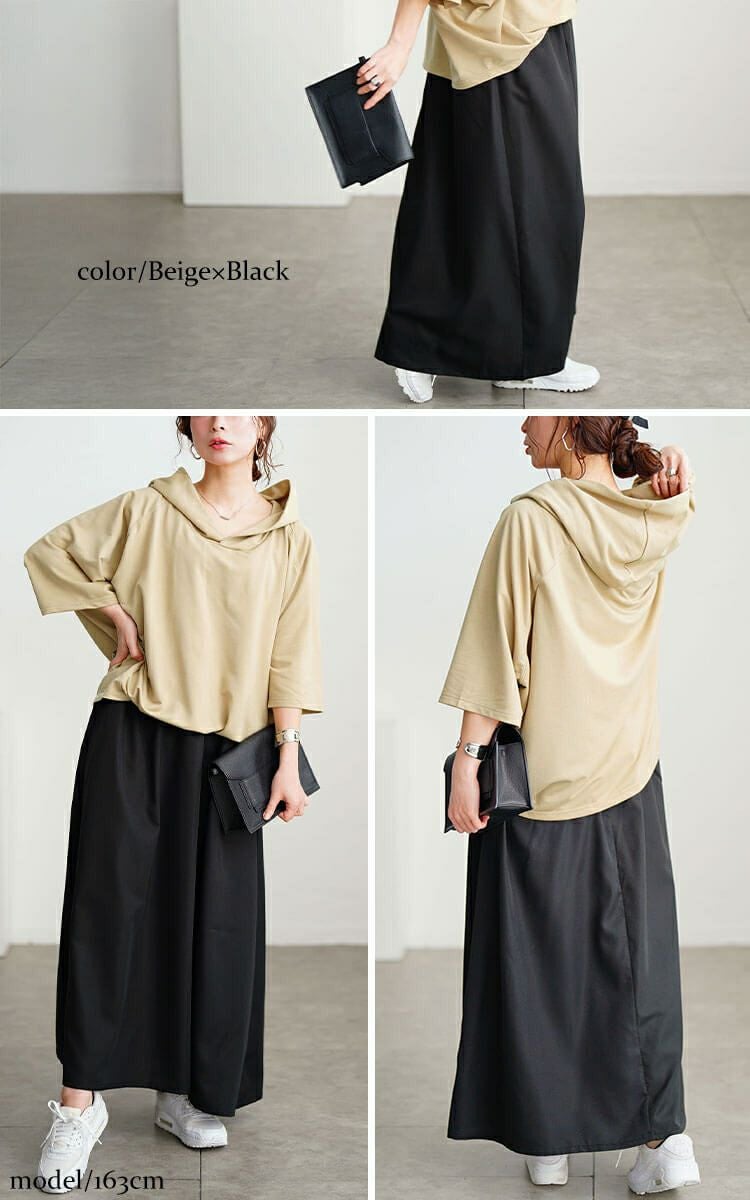 大きいサイズ レディース フード付きドルマンドッキングワンピース　nw-25016