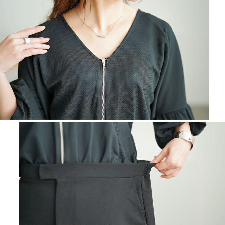 大きいサイズ レディース バルーン袖ドッキングZIPワンピース　nw-25009