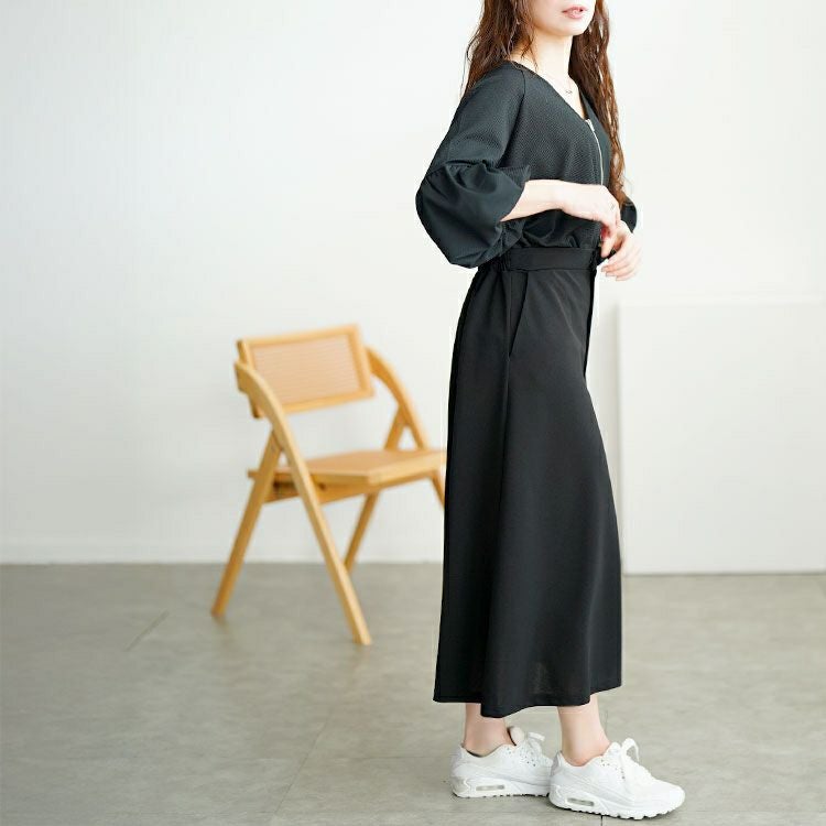 大きいサイズ レディース バルーン袖ドッキングZIPワンピース　nw-25009