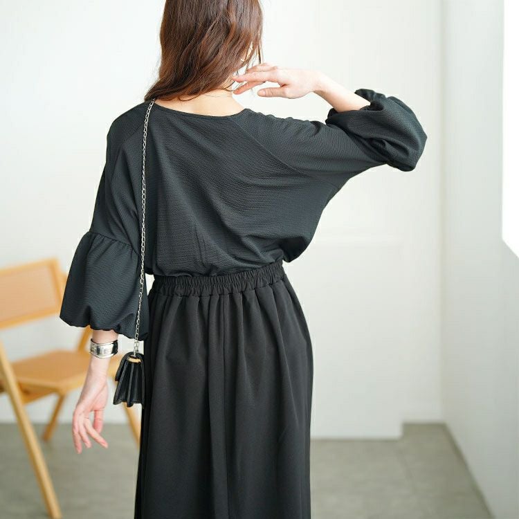 大きいサイズ レディース バルーン袖ドッキングZIPワンピース　nw-25009