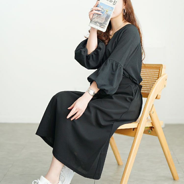 大きいサイズ レディース バルーン袖ドッキングZIPワンピース　nw-25009