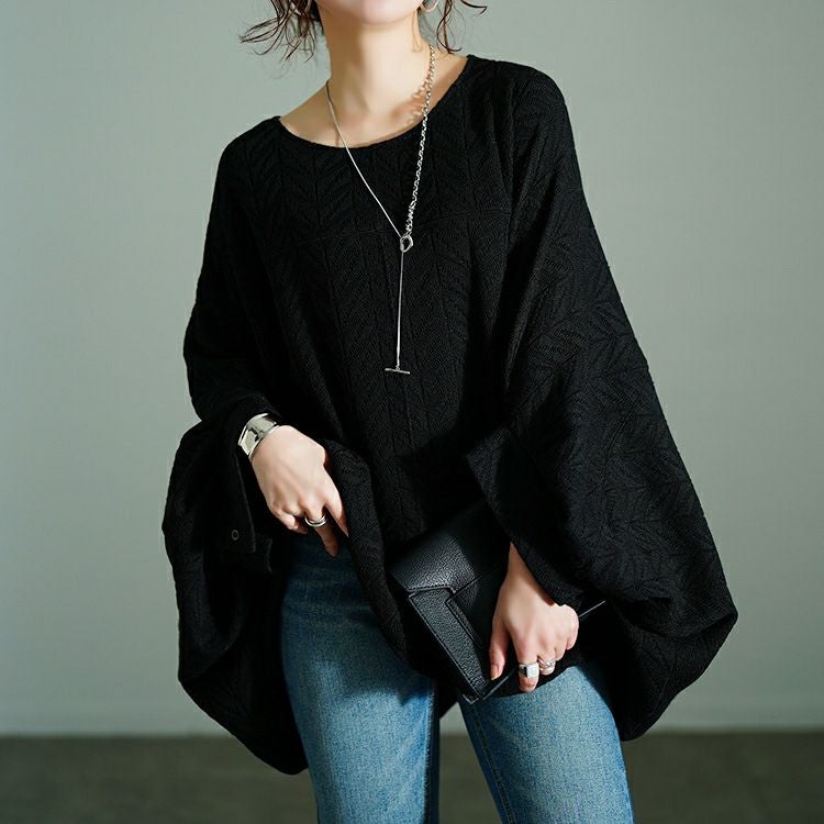 大きいサイズ レディース ヘリンボーンワイドドルマンプルオーバー　nw-25010