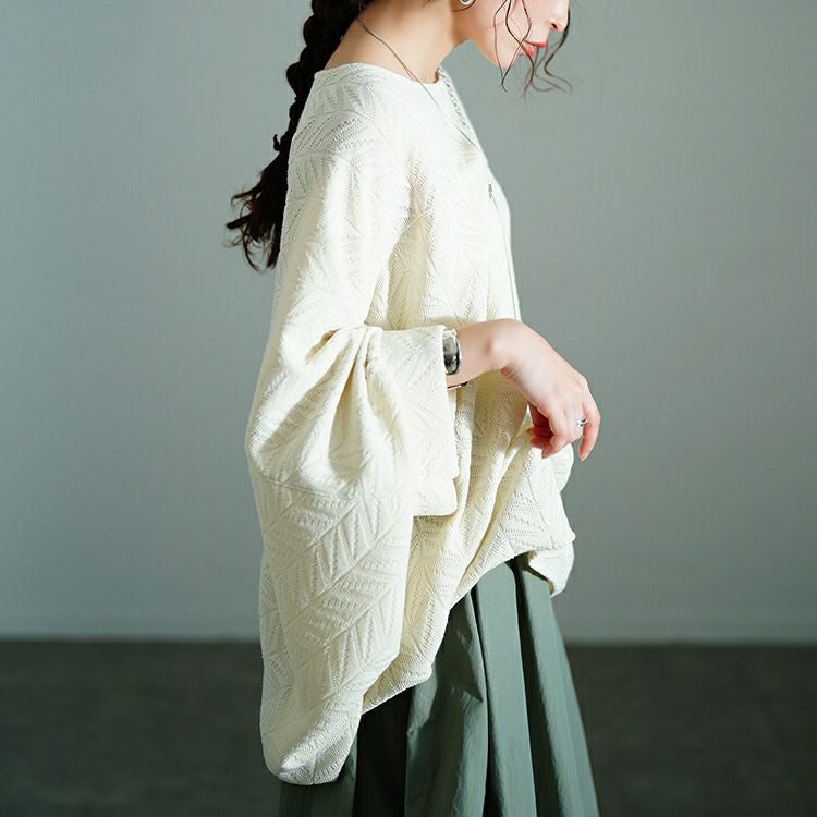 大きいサイズ レディース ヘリンボーンワイドドルマンプルオーバー　nw-25010