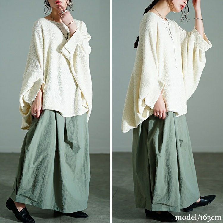 大きいサイズ レディース ヘリンボーンワイドドルマンプルオーバー　nw-25010