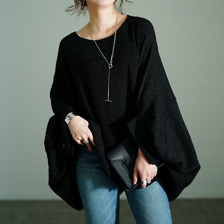 大きいサイズ レディース ヘリンボーンワイドドルマンプルオーバー　nw-25010 ブラック