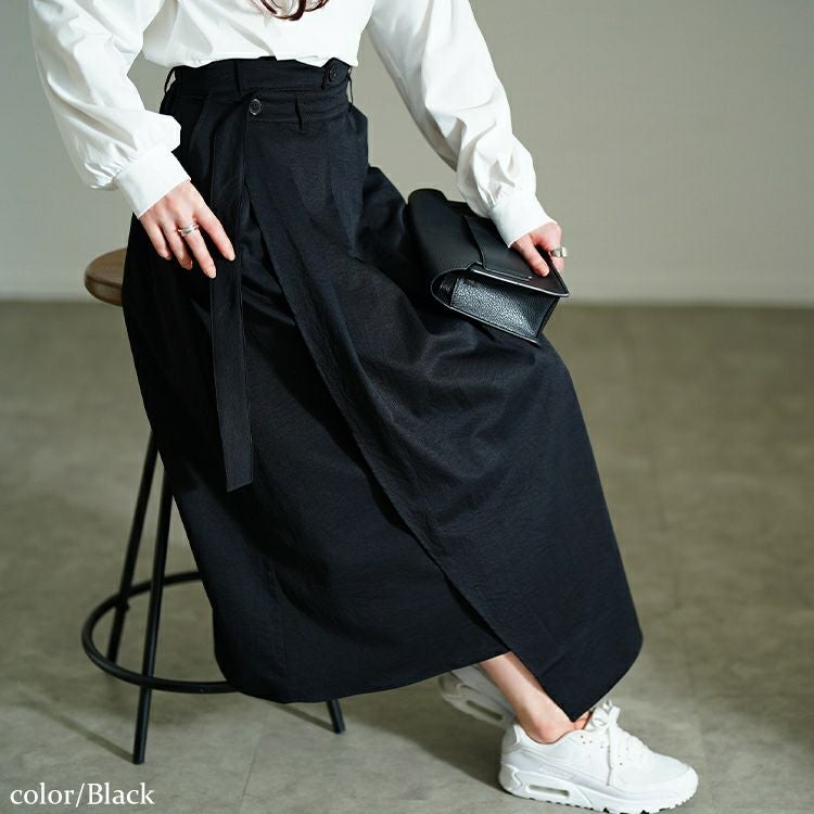 大きいサイズ レディース プリーツラップ付きイレヘムスカート　nw-25002