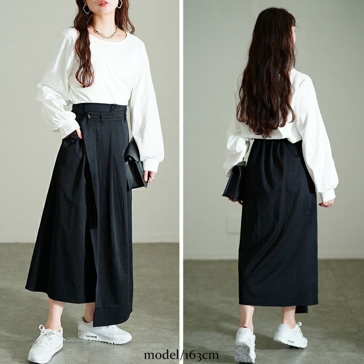 大きいサイズ レディース プリーツラップ付きイレヘムスカート　nw-25002